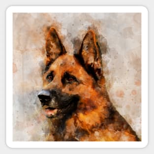 German Shepherd Dog Watercolor Portrait 04 Sticker
